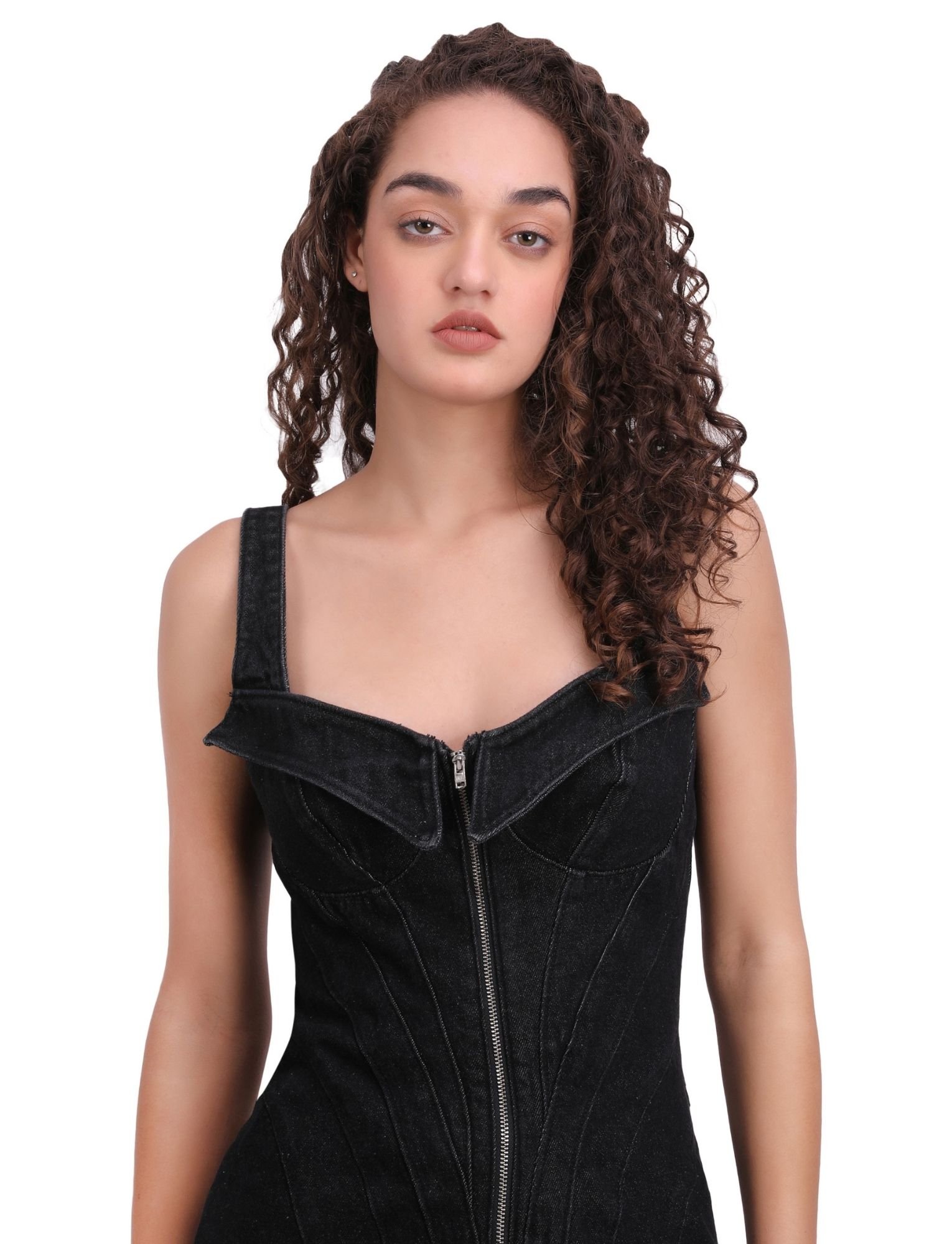 WOMEN'S BLACK DENIM DRESS back view